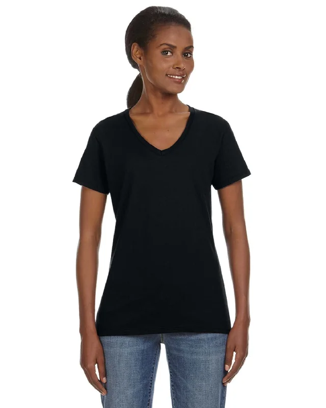 Weekend Wonders Await! Anvil Ladies Lightweight V-Neck T-Shirt | Black