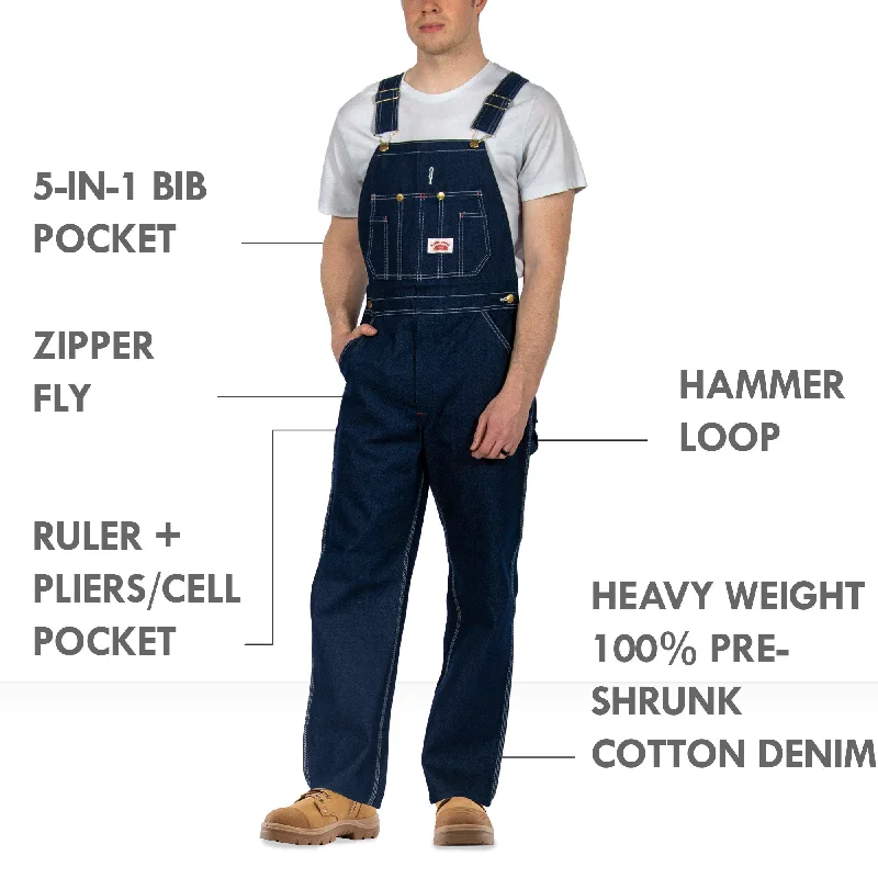 Big Savings Non-USA Classic Blue Denim Zipper Fly Bib Overalls - Not Sewn in USA