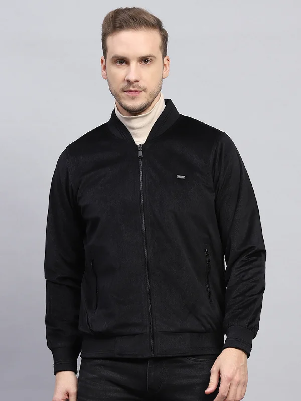 Deal Alert Men Black Solid Mock Neck Full Sleeve Jacket