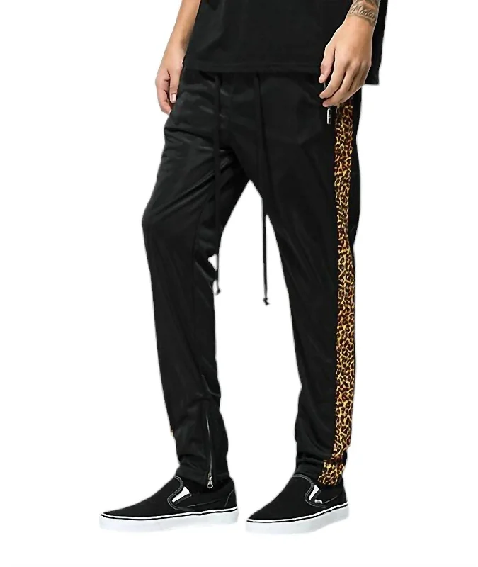 Inventory Reduction Men's Tricot Cheetah Side Stripe Track Pants In Black