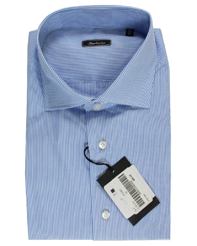 Hurry In Sartorio Dress Shirt White Blue Stripes Design 40 - 15 3/4 Slim Fit