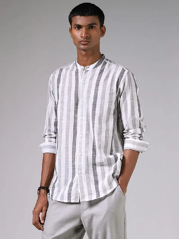 Crazy Deals ETA Grey Striped Cotton Resort-Fit Shirt