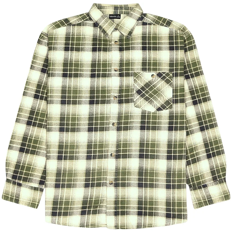 Price Slash Identic Checkered Flannel Shirt Green Beige
