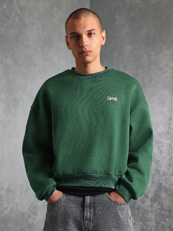 Super Savings Crop Fit Crew Neck Sweatshirt With Small Graphic Print