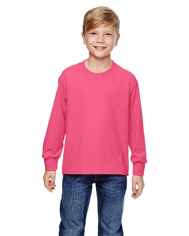 Clearance Items Fruit of the Loom Youth Heavy Cotton Long Sleeve T-Shirt | Neon Pink