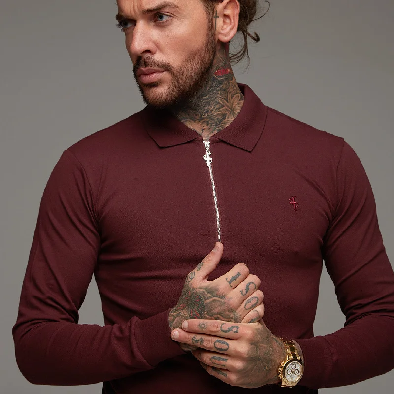 Act Fast Father Sons Classic Burgundy Zipped Polo Long Sleeve Shirt - FSH022