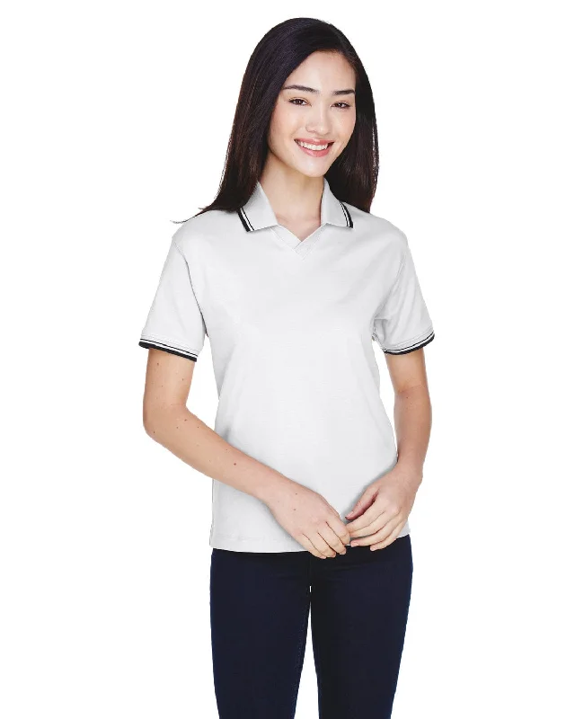 Weekend Special Devon & Jones Ladies Tipped Perfect Pima Polo Shirt | White/ Navy