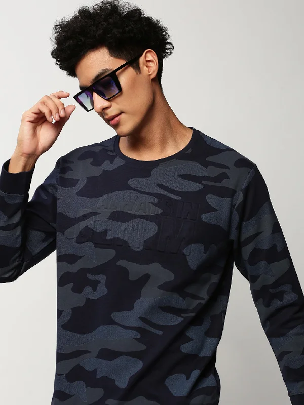 Act Now Men Blue Camouflage Casual Sweatshirts