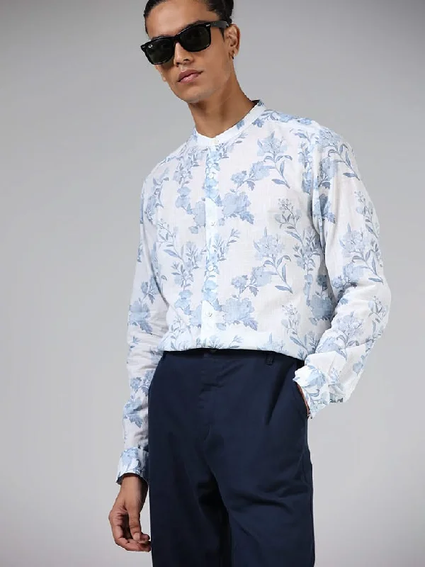 Savings Spectacular ETA White & Blue Floral Printed Resort-Fit Shirt