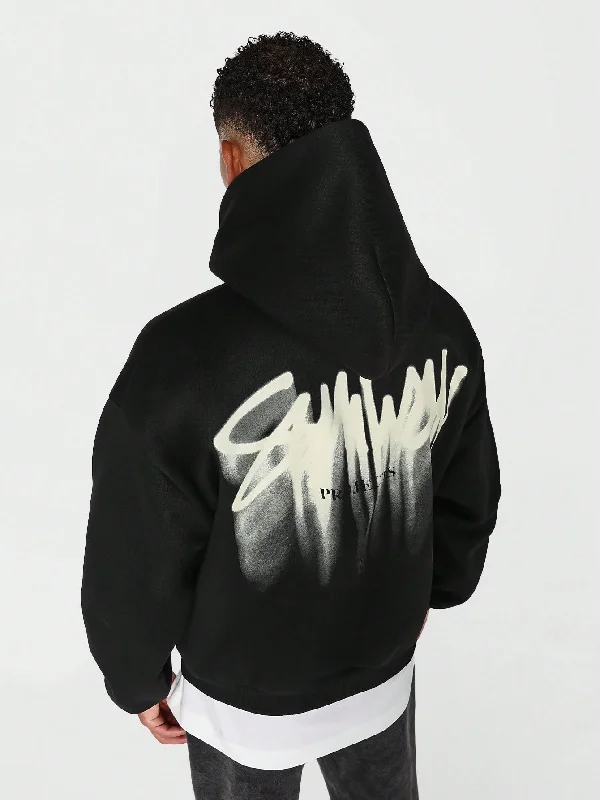 Value Deals Overhead Hoodie With Back Graffiti Graphic Print
