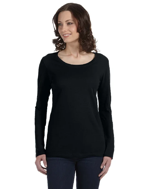Savings Galore Anvil Ladies Sheer Long Sleeve Scoop Neck T-Shirt | Black