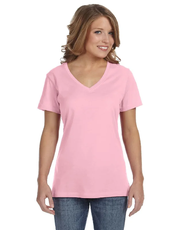 Daily Special Anvil Ladies Featherweight V-Neck T-Shirt | Charity Pink