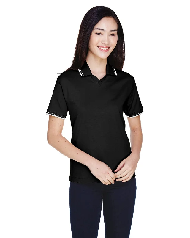 Take Action Devon & Jones Ladies Tipped Perfect Pima Polo Shirt | Black/ White