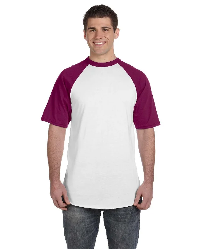 Weekend Bargains Galore Augusta 50/50 Short Sleeve Raglan T-Shirt | White/ Maroon