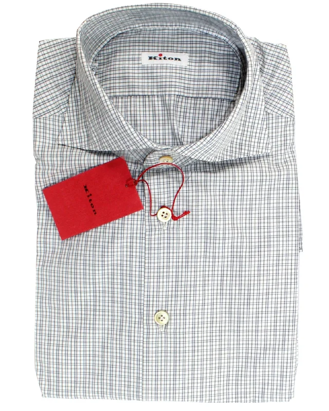 Price Drop Kiton Dress Shirt White Navy Black Check 40 - 15 3/4 SALE