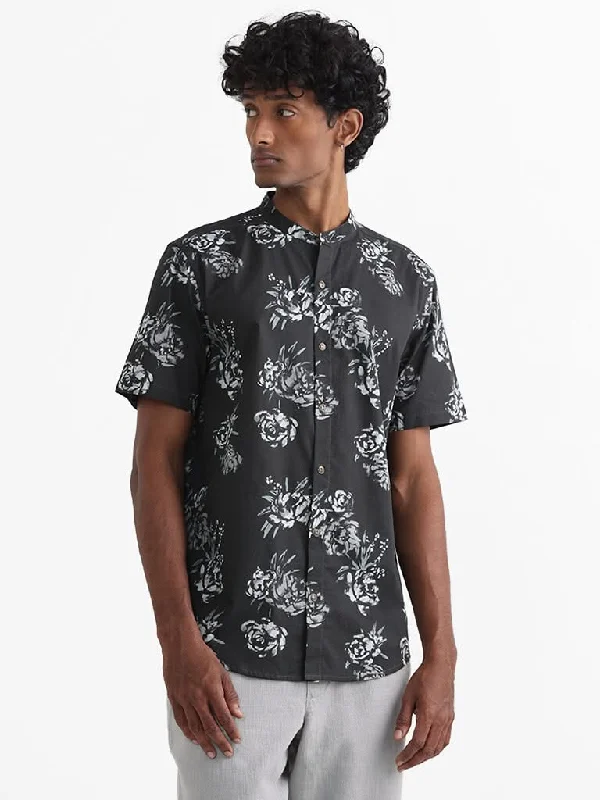 Bargain Blast ETA Black Printed Floral Relaxed-Fit Lisa Cotton Shirt