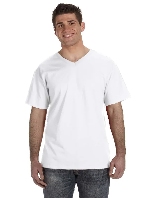 Limited Stock Fruit of the Loom 5 oz. 100% Heavy Cotton HD V-Neck T-Shirt | White