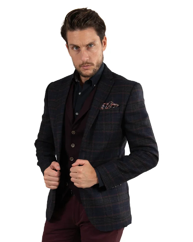 Weekend Bargains Galore Navy With Red & Green Check Jacket
