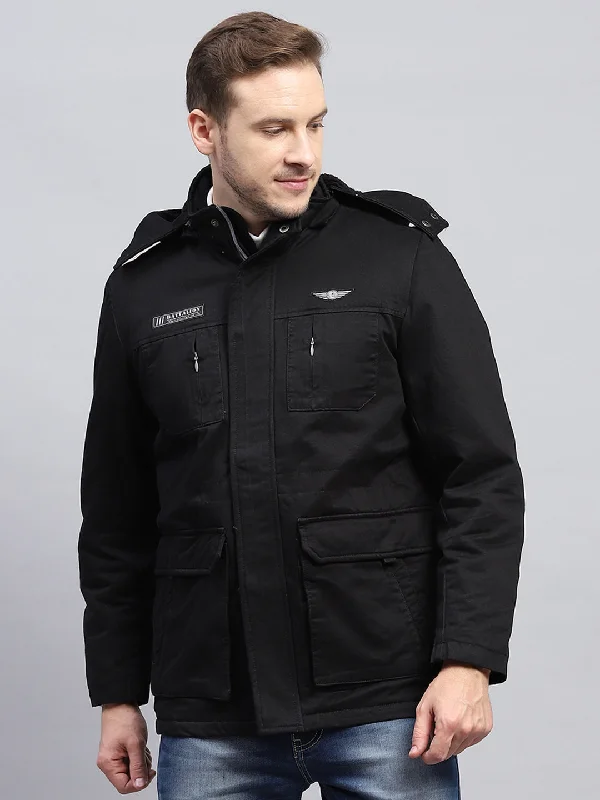 Savings Spectacular Men Black Solid Detachable Hood Full Sleeve Jacket