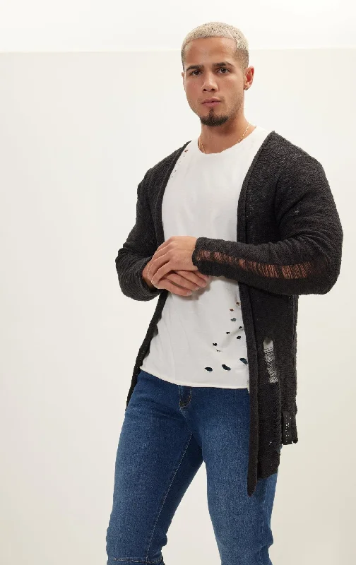 Early Access Grunge Long Cardigan - Black