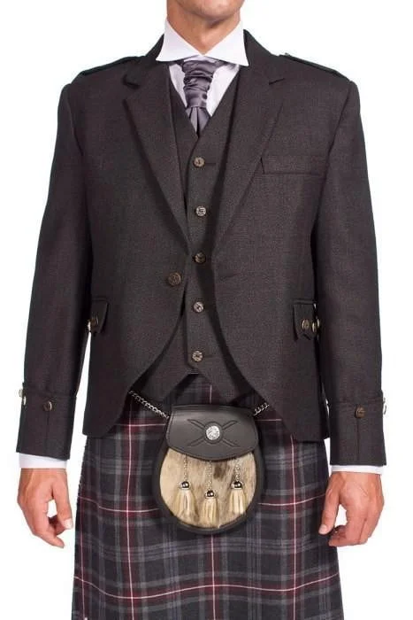 Deal of the Week Tweed Argyle Jacket with 5 Button Vest - Charcoal - Instock