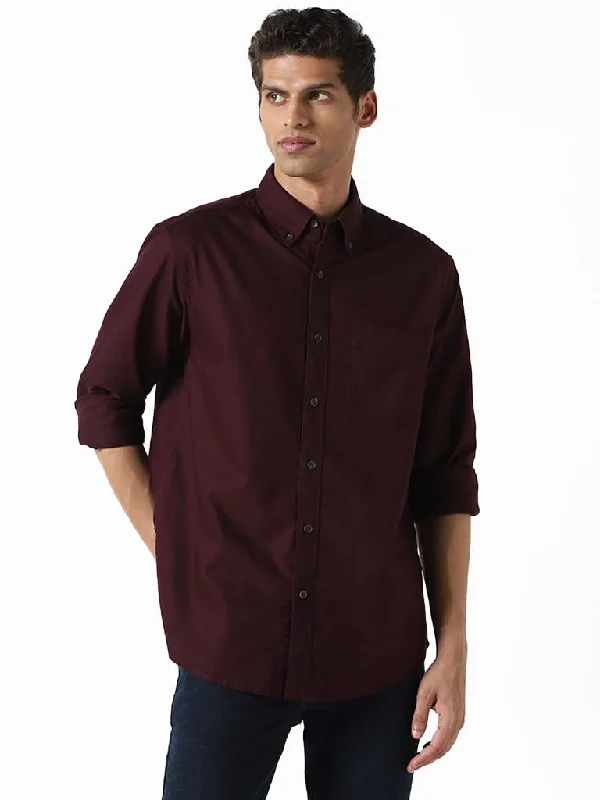 Price Drop Alert WES Casuals Solid Wine Relaxed-Fit Shirt