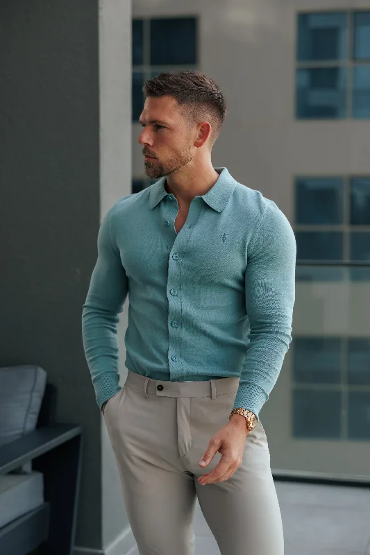 Value Deals Father Sons Classic Plain Teal Knitted Button Through Polo Long Sleeve - FSN213 Value Deals Father Sons Classic Plain Teal Knitted Button Through Polo Long Sleeve - FSN213