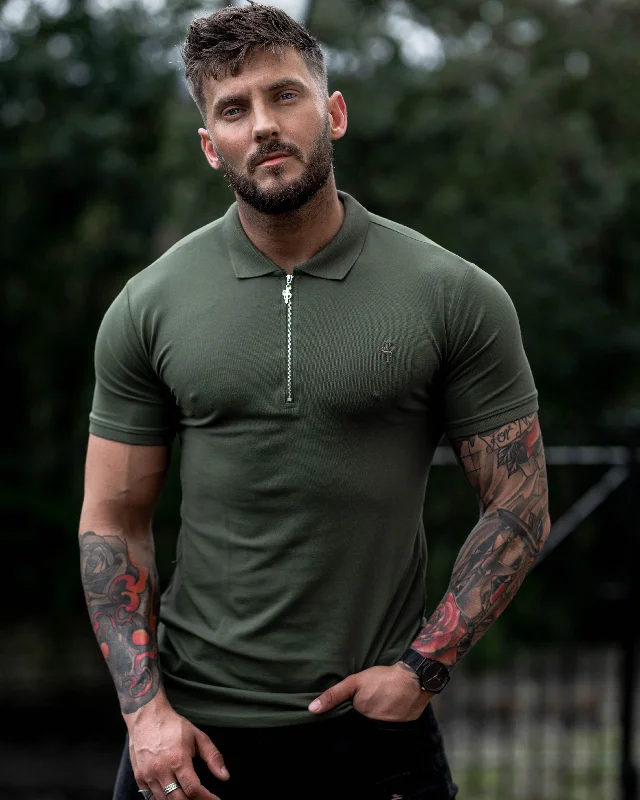 Extra Savings Father Sons Classic Khaki Zipped Polo Short Sleeve Shirt - FSH028