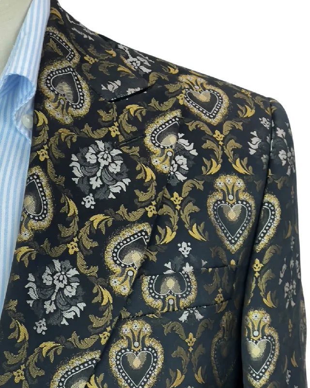 Weekend Sale: Don't Miss Out Navy Gold Spade Jacquard Evening Jacket