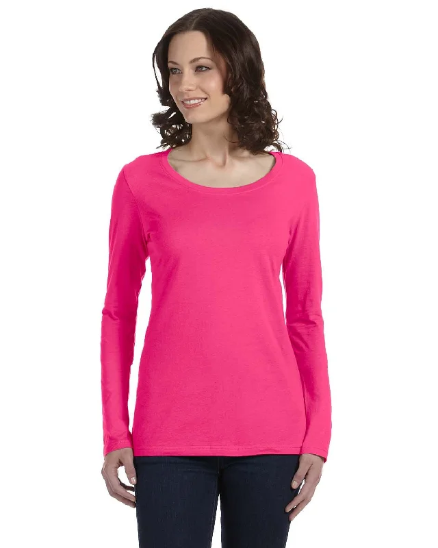 Special Price Anvil Ladies Sheer Long Sleeve Scoop Neck T-Shirt | Hot Pink