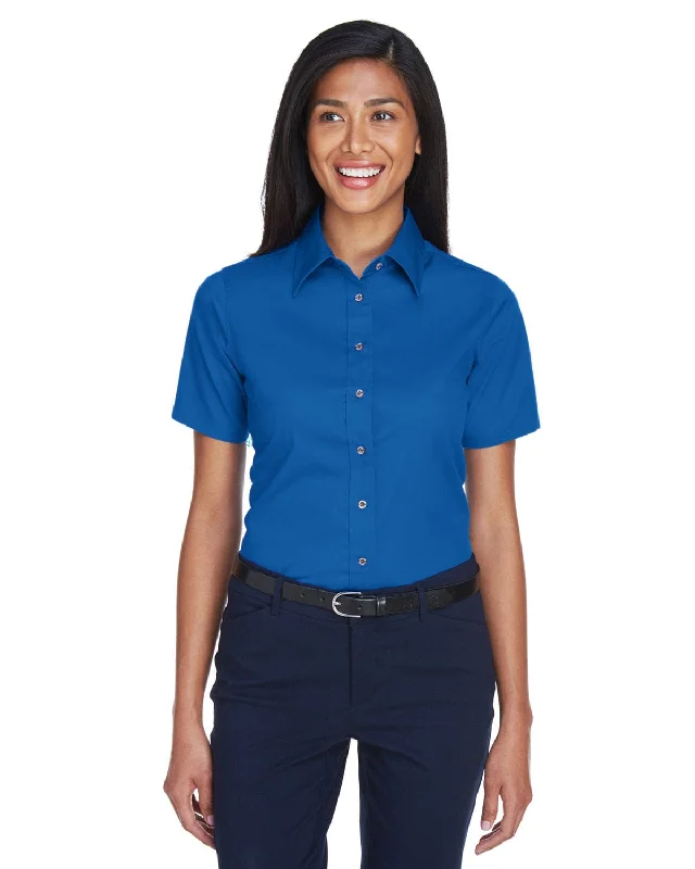 Weekend Discounts to Enjoy Harriton Ladies Short Sleeve Stain-Release Twill Shirt | French Blue