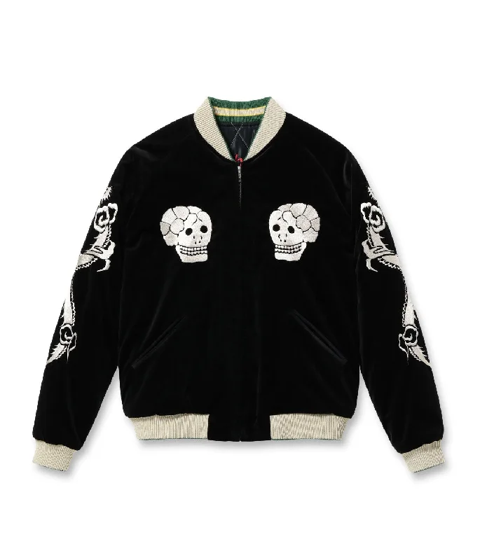 Shop and Save Mid 1950s Style Velveteen Souvenir Jacket “SPIDERWEB, SNAKE & SKULL” × “DRAGON & TIGER” TT15666-119
