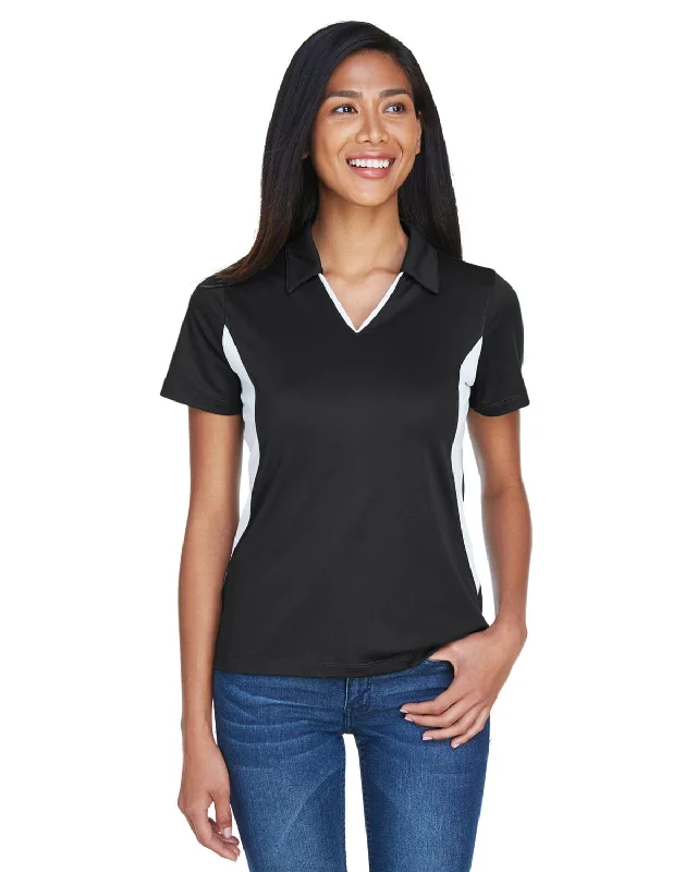 Fantastic Offers Harriton Ladies Side Block Micro-Pique Polo Shirt | Black/ White