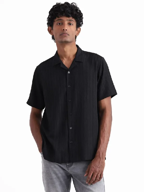Deal Explosion Nuon Charcoal Black Embroidered Cotton Slim-Fit Shirt