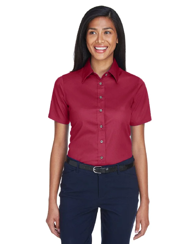 Weekend Offers That Thrill Harriton Ladies Short Sleeve Stain-Release Twill Shirt | Wine