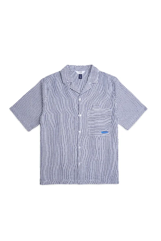 Super Deal Striped Seersucker Camp Collar Shirt
