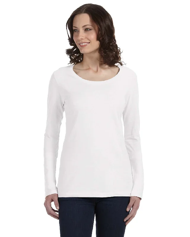 Super Bargain Anvil Ladies Sheer Long Sleeve Scoop Neck T-Shirt | White