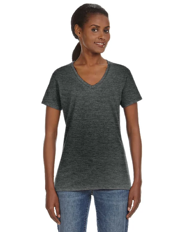 Unmissable Offer Anvil Ladies Lightweight V-Neck T-Shirt | Heather Dk Grey
