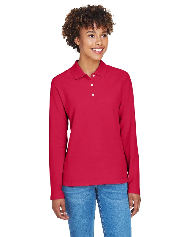 Instant Deal Devon & Jones Ladies Long Sleeve Polo Shirt | Red