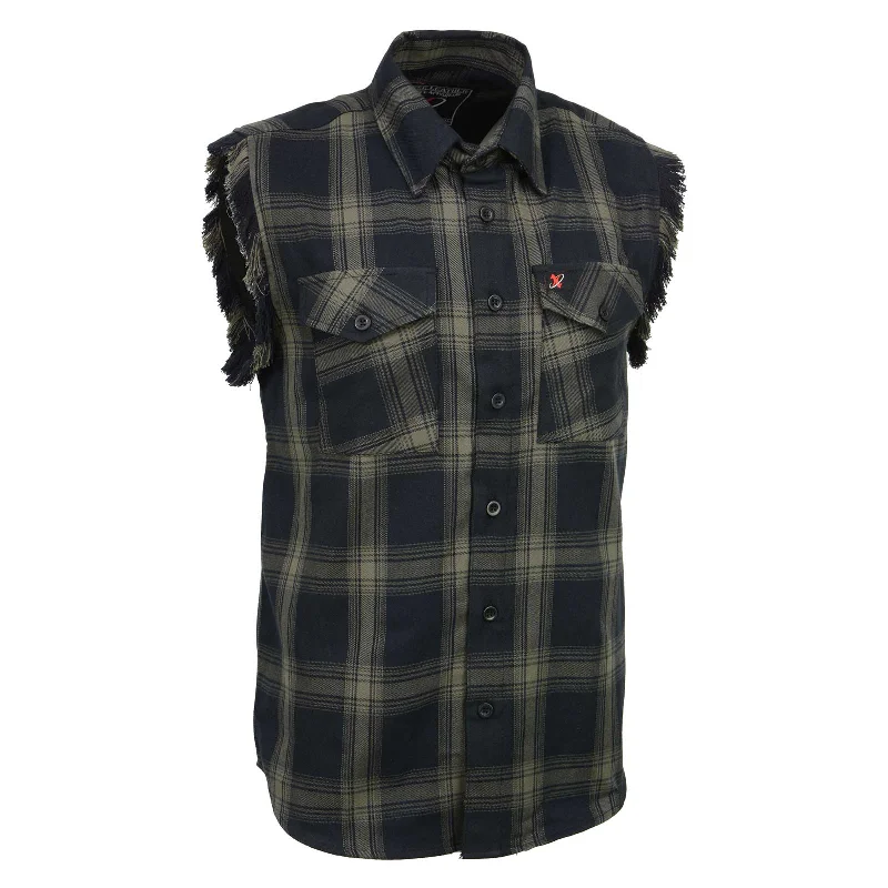 Reduced Rates Milwaukee Leather MNG11695 Men’s Classic Black and Dark Grey Button-Down Flannel Cut Off Frayed Sleeveless Casual Shirt