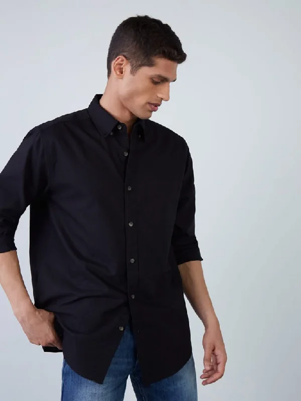 Great Deals WES Casuals Black Cotton Relaxed-Fit Shirt