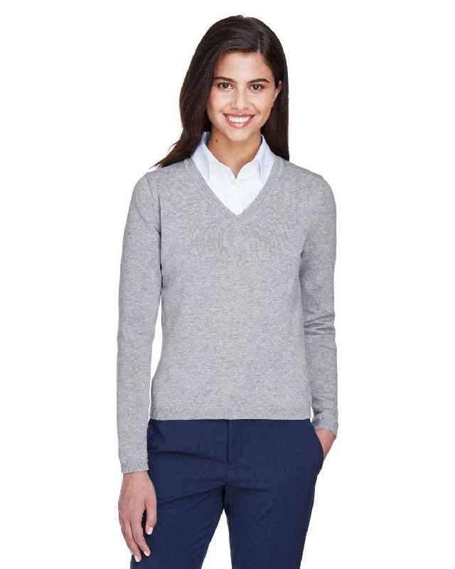 Final Sale Devon & Jones Ladies V-Neck Sweater | Grey Heather