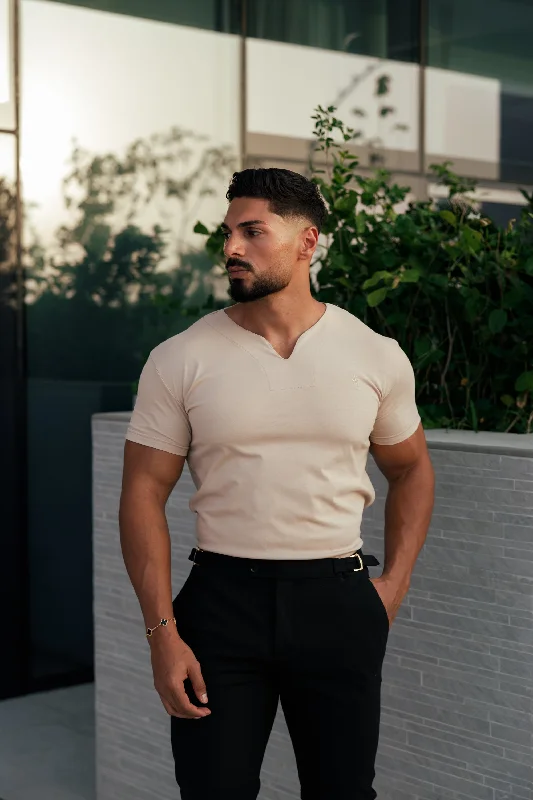 Must-Have Deals Father Sons Advanced V Neck Crew Short Sleeve Beige - FSH1016
