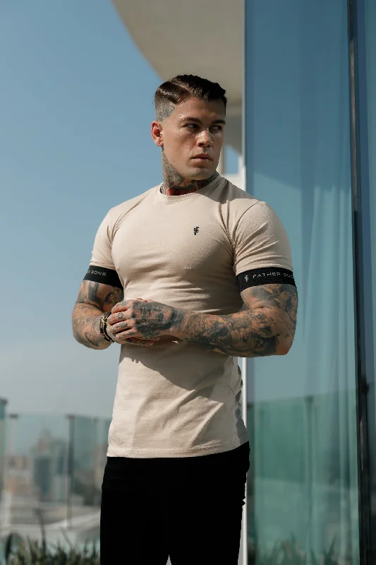 Flash Deals Father Sons Classic Beige Crew T Shirt with FS Elastic Sleeve Branding - FSH782 Flash Deals Father Sons Classic Beige Crew T Shirt with FS Elastic Sleeve Branding - FSH782