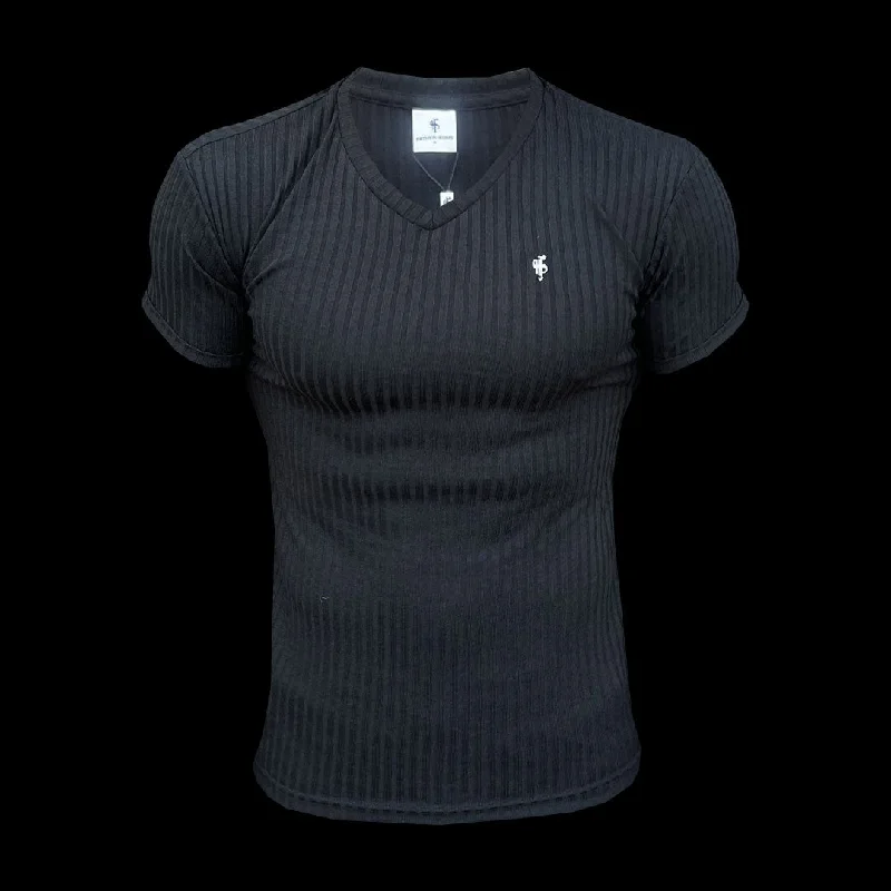 Massive Deals Father Sons Classic Black / Silver V Neck Ribbed Crew - FSH1124