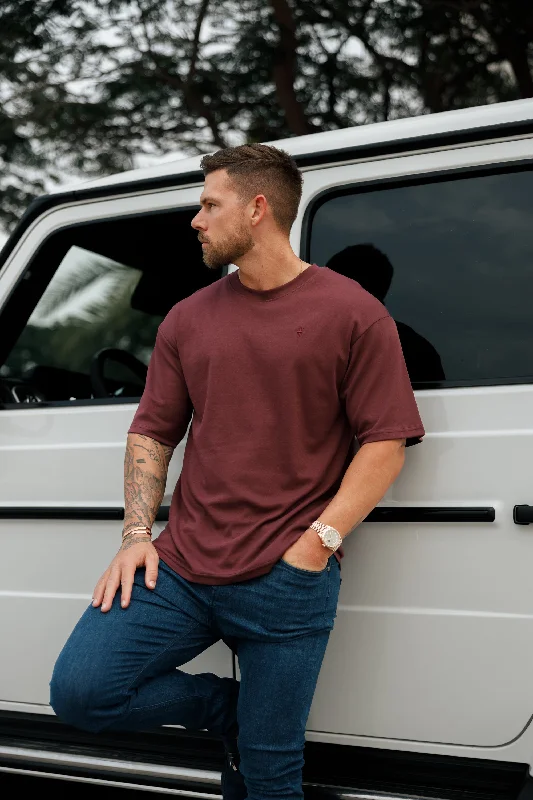 While Supplies Last Father Sons Classic Burgundy Oversized Crew T Shirt - FSH868