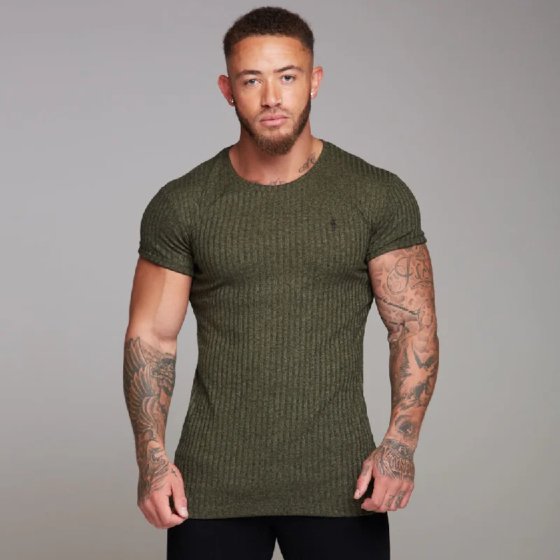 Savings Event Father Sons Classic Khaki Ribbed Knit Super Slim Long Line Crew - FSH172