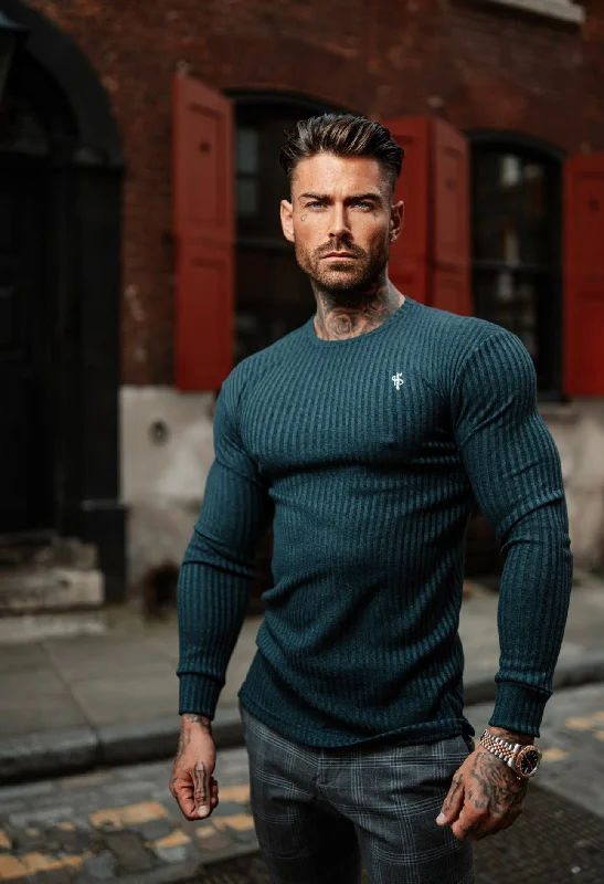 Shop Now Father Sons Classic Forest Green / White Ribbed Knit Super Slim Crew Jumper - FSH794
