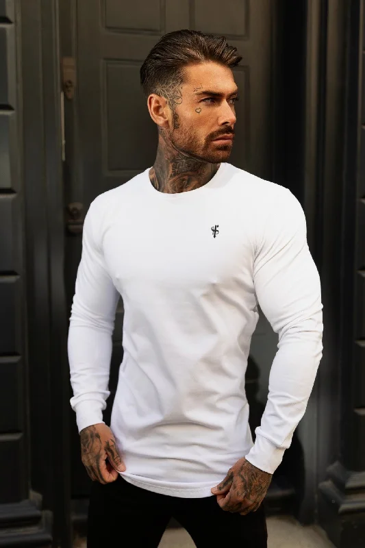Now Available Father Sons Classic White / Black Tonal Curved Hem Long Sleeve Crew T Shirt - FSH996