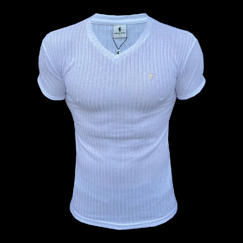Now or Never Father Sons Classic White / Gold V Neck Ribbed Crew - FSH1125
